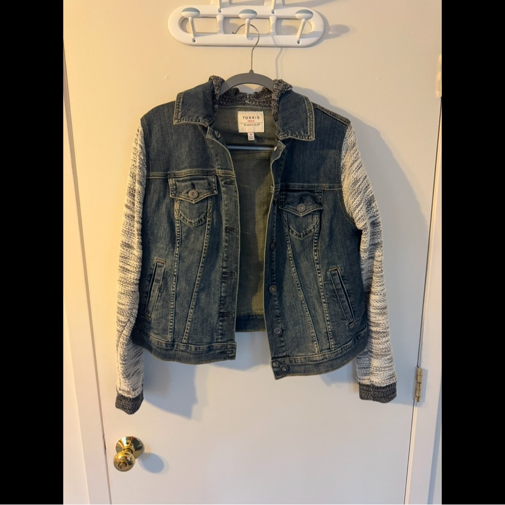 Torrid Denim Jacket with Knit Sleeves